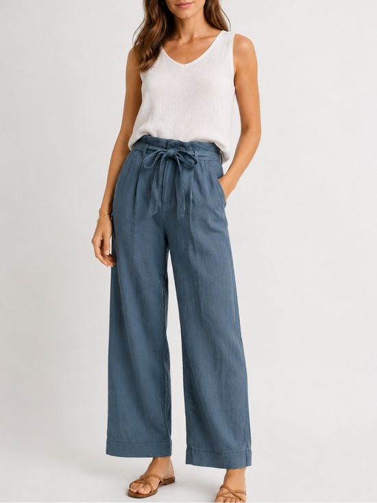 Club Monaco Pants - Club Monaco Slate Grey High Waist Linen Blend Paper Bag Cropped Wide Leg Pants